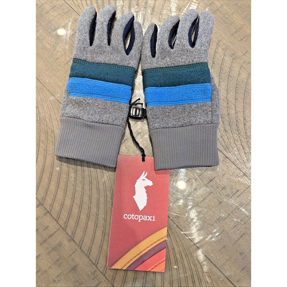 cotopaxi Gray Fleece Gloves with Blue and Green Stripes